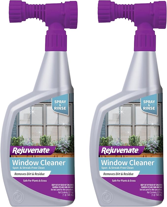Rejuvenate Outdoor Window Spray and Rinse Cleaner with Hose End Adapter, 32 oz, 2 Pack