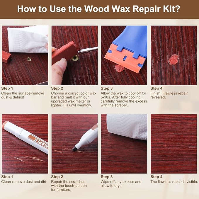 Laminate Wood Floor Repair Kit, Wax Melting Tool with Display, Hard Wax Filler, Marker Pen, Furniture and Countertop Repair Set,Blue