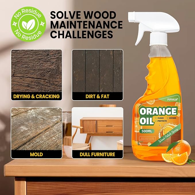 PIPIHUA Wood Oil Polish Spray, Shines & Protects, Wood Cleaner and Furniture Polish for Cabinets Tables Floors 16.9 oz, 2 Pack