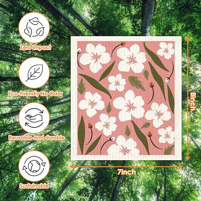 Morigins Swedish Dishcloths for Kitchen 6 Pack Flowers Cellulose Sponge Cloths Non Scratch Reusable Paper Towels No Odor, Biodegradable and Reusable Kitchen Dish Rags (Wildflowers)