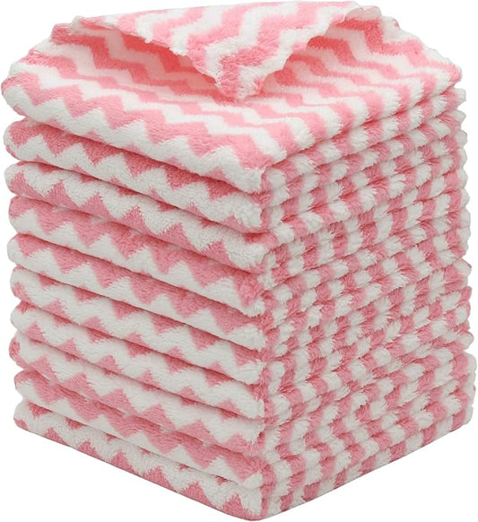 Microfiber Cleaning Cloth Lint Free Cleaning Rags, 10 Pack Fast Drying Dish Rags for Cleaning, Super Absorbent Kitchen Dish Cloths for Wash Dishes,12 in x 12 in (Pink)