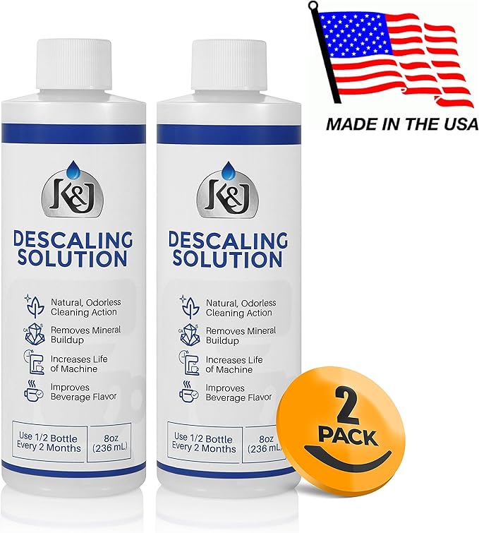 K&J Pemium Descaling Solution (4 uses) - Made in USA - Descaler for Keurig, Breville, Nespresso, Delonghi, Cuisinart, and all Coffee and Espresso Machines