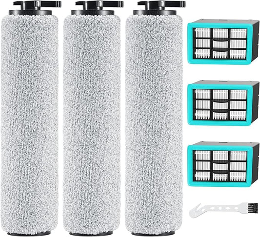 6-pack 3831 Vacuum Cleaner Brush Roll+ Filter Replacement Parts for Bissell Crosswave HF2/3845N/3831 Floor Scrubber, 3 Brush Rolls+3 Filters