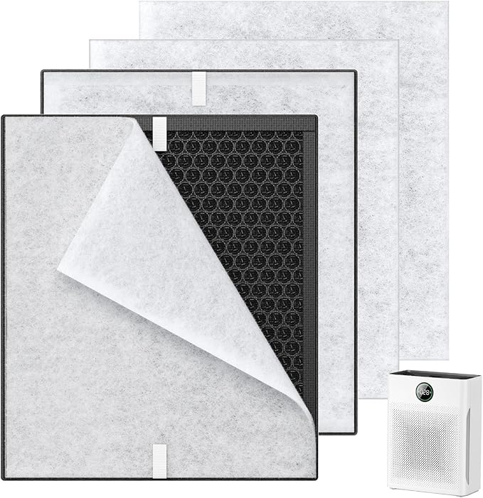 2 Pack PR1 Replacement Filter for Mooka Mode PR1 Air Purifier, H13 True HEPA Filter for Home Large Room up to 2200sq.ft, includes 4pcs Washable Pre Filter Removes Pollen Dander Smoke Pet Hair Dust