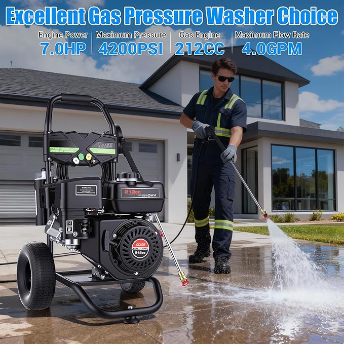 Gas Powered Pressure Washer 4200 PSI Gas Power Washer 4.0 GPM 212CC Commercial High Pressure Washer, with Spray Gun and Extension Wand, 5 Quick Connect Nozzles, Copper Pump,EPA/CARB/ETL
