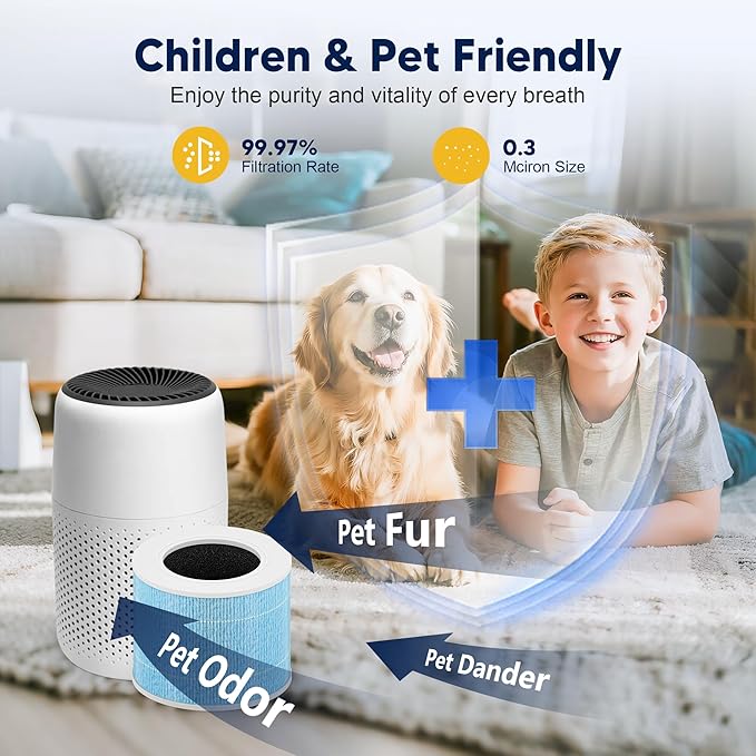 Core Mini Smoke Remover Replacement Filter for LEVOIT Core Mini and Core Mini-P Air Purifier, 3-in-1 H13 Grade True HEPA and Activated Carbon, Core Mini-RF-SR, 3 Filter & 10 Fragrance Sponge, Blue