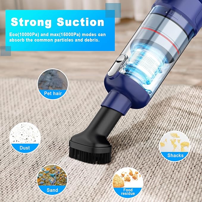 Handheld Vacuum Cordless - Car Vacuum Cleaner with Brushless Motor, 15kPa Powerful Suction Vacuum with LED Light, Type C Port, 2 Fliters, Portable Hand Vacuum for Home, Pet and Car