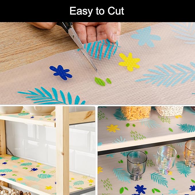 Cooyes Shelf Liner – Premium Non-Adhesive Cabinet & Drawer Liner for Kitchen – Waterproof Shelf Paper with Modern Pattern – Durable EVA Cabinet Mat – Easy to Cut （12" W x 240" L）