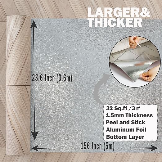 Oxdigi Peel and Stick Herringbone Vinyl Flooring Roll 23"x 196"/32 Sq.Ft, Self Adhesive Vinyl Floor Tiles Wood Plank Flooring Waterproof Wear-Resistant for Any Room, DIY Floor Coverings, Light Wood