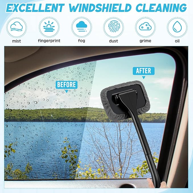 8 Pcs Car Windshield Cleaner Tool Kit with Removable Handle, Microfiber Towel Pads, Brush, Empty Spray Bottle for Auto Glass Wiper Suvs Rvs & Home Windows(Grey)