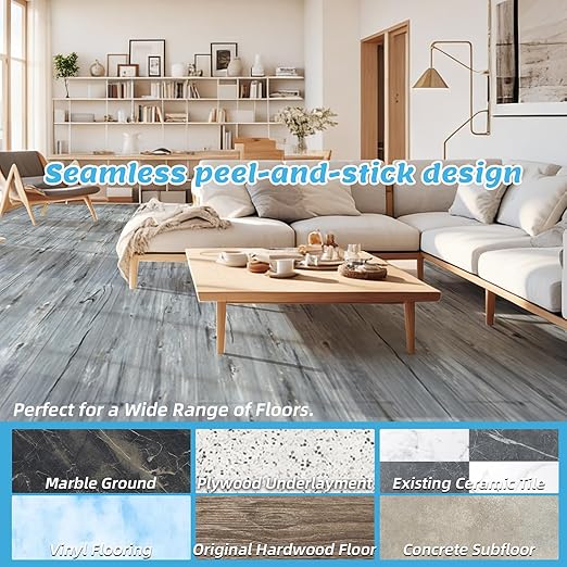 Art3d 15 Sq.ft Peel and Stick Floor Tiles, 10Pcs Luxury Vinyl Plank Flooring Wood Look, 36" × 6" Adhesive and Waterproof Tile Sticker for Bedroom, Living Room, Kitchen, Dust Grey