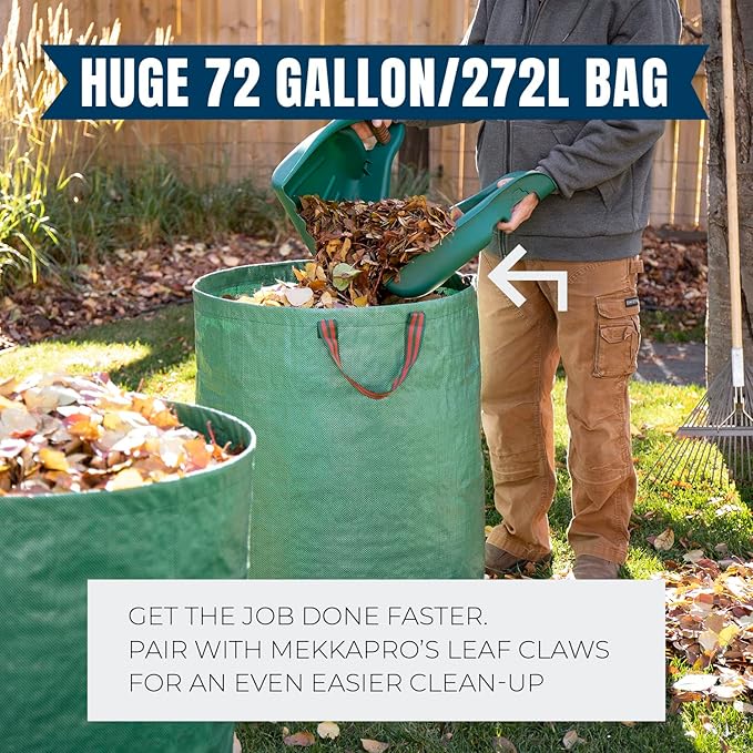 MEKKAPRO Big Gulp Lawn Bags, 3-Pack 72 gallons Heavy Duty Lawn and Leaf Bags with Reinforced Handles, Reusable Yard Waste Bags, Garden Waste Bag for Debris, Yard, Leaf Collector