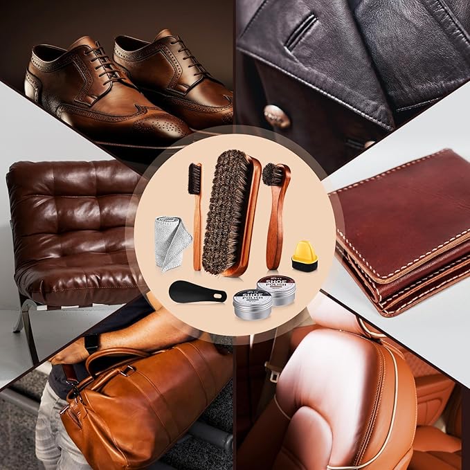 17Pcs Leather Shoe Polish Set Travel Boots Shine Care Kit Horsehair Brushes for Men Him Husband Dad (Style A)