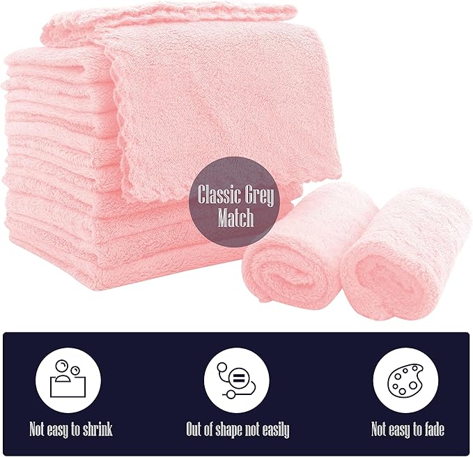 32 Pack Baby Washcloths - Luxury Coral Fleece - Extra Absorbent and Soft Wash Clothes for Newborns, Infants and Toddlers - Suitable for Sensitive Skin and New Born - Baby Shower - Pink, 10x10 Inch