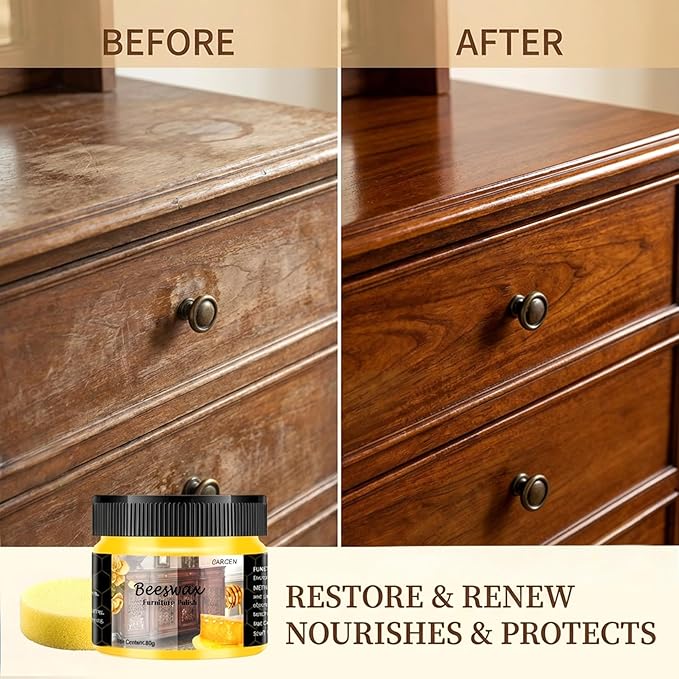 CARGEN Beeswax Furniture Polish, Wood Seasoning Beeswax for Furniture Wood Polish for Floor Tables Chairs Cabinets for Home Furniture to Protect and Care 1pcs Wood Wax and Sponge.