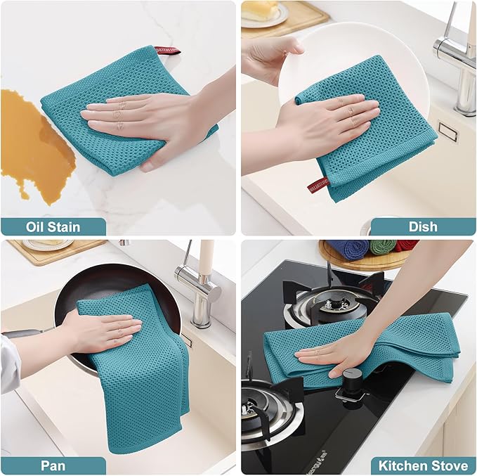 Homaxy 100% Cotton Kitchen Towels and Dishcloths Set, 12 x 12 Inches and 13 x 28 Inches, Set of 10 Bulk Kitchen Towels Set, Ultra Soft Absorbent Dish Cloths for Washing Dishes, Lake Blue
