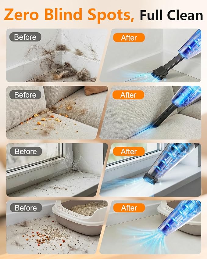 PowerSpeed CleanView Portable Handheld Vacuum - 16000Pa Strong Suction Powerful with 1000mL Dust Cup and LED Light - Cordless Vacuum Cleaner for Home Daily Quick Clean - for Dust/Pet Hair/Floor Debris