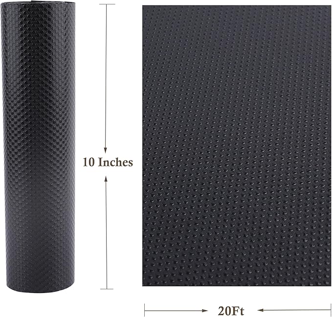 Shelf Liner Non-Slip 10 Inch Wide X 20 Ft Kitchen Cabinet Drawer Liners Waterproof & Oil-Proof Drawer Liners for Cupboard Pantry Non Adhesive Refrigerator Shelf Liner Strong Grip Cabinet Mat (Black)