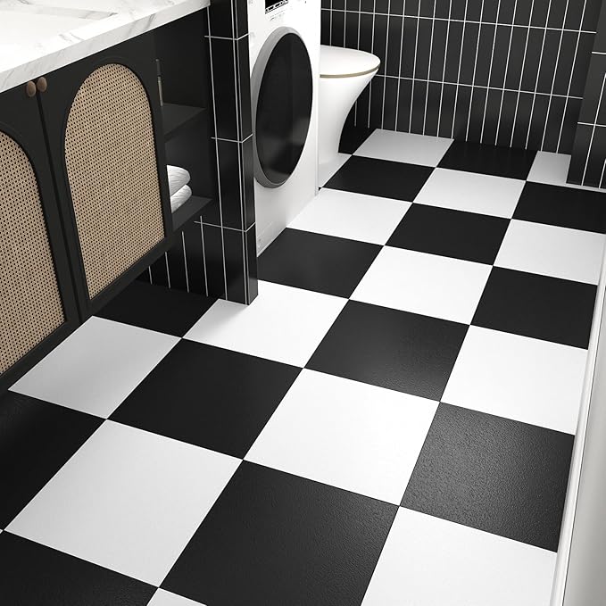 White Peel and Stick Floor Tile Vinly Flooring Tiles Bathroom Stick on Floor Tiles for Kitchen Bedroom Self Adhesive Removable Flooring Stickers 12''x12'' Waterproof & Durable Thick Tile Sheets 5PCS