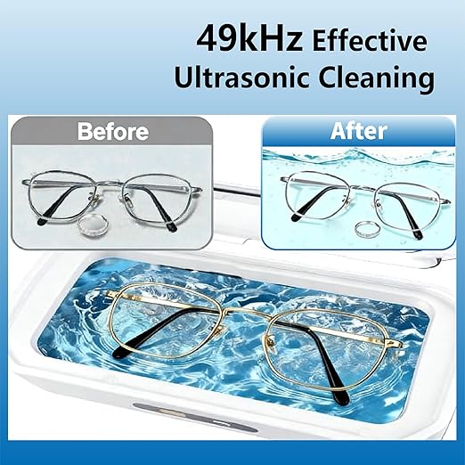Ultrasonic Jewelry Cleaner, 49KHz Enhanced Ultrasonic Cleaneing Machine with 5 Modes Digital Timer for Eyeglasses, Jewelry, Watch Straps and Dentures, 304 Stainless Steel Water Tank