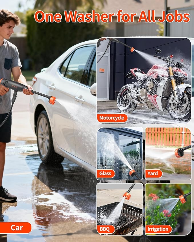 Cordless Pressure Washer Battery Powered; 1100PSI 2.4 GPM Portable Cordless Power Washer with 6-in-1 Nozzle, Foam Cannon, 21V Battery&Charger; Handheld Battery Pressure Washer for Home, Car (5028-9)