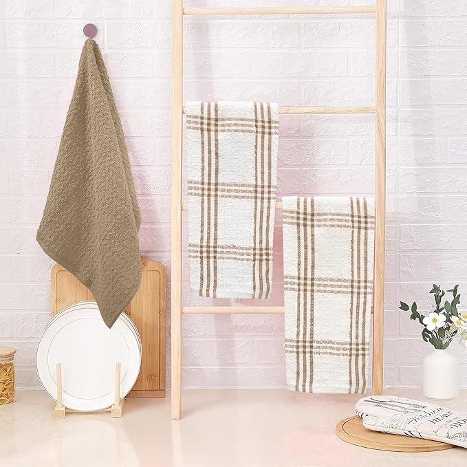 DAN RIVER Premium Kitchen Towels - [Pack of 6] 100% Cotton (16x 26 Inches) -Super Soft,Highly Absorbent, Quick Dry, Dish Towels for Kitchen Towels -Tan