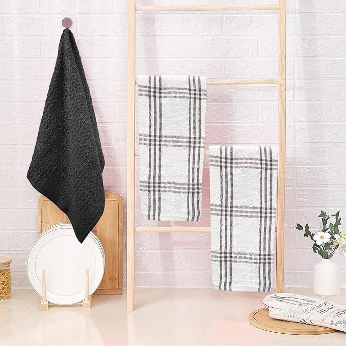 DAN RIVER Premium Kitchen Towels - [Pack of 6] 100% Cotton (16 x 26 Inches) -Super Soft,Highly Absorbent, Quick Dry, Dish Towels for Kitchen Towels -Black