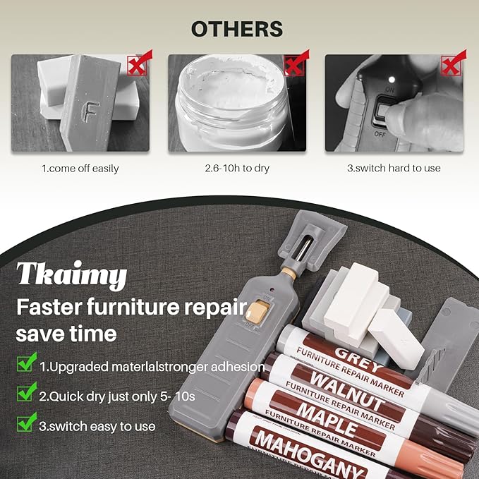 Vinyl Laminate Floor Repair kit with Heat Pen, Linoleum Hardwood Floor Scratch Repair - 11 Colors Floor Wax Wood Marker Restore Scratches, Cracks, Stains,Holes for Wooden Door, Floor, Cabinet, Table