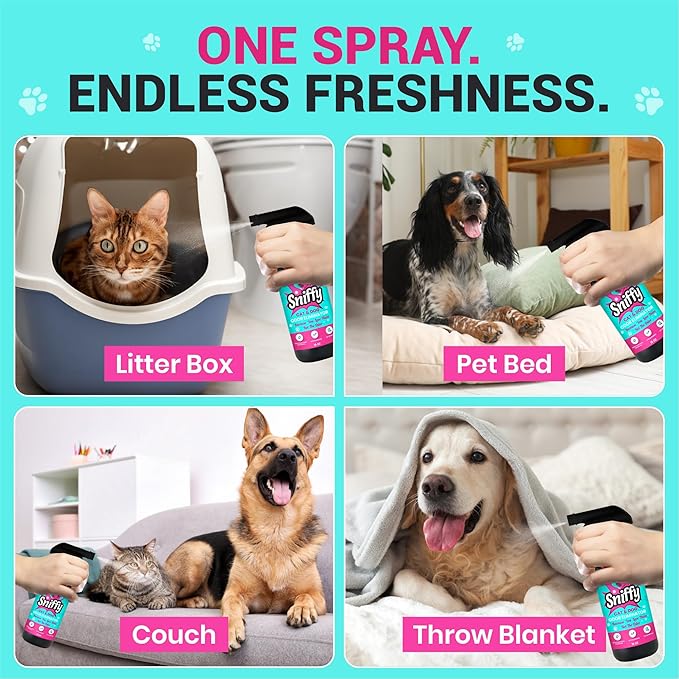 Sniffy Pet Odor Eliminator Spray – Lavender Enzymatic Cleaner for Dog & Cat Urine, Litter Boxes, Carpets & Furniture – Hypoallergenic, Fabric-Safe, Vet-Approved, 2×16 oz Twin Pack, Made in USA