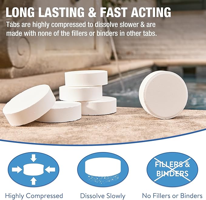 Doheny’s 3-Inch Stabilized Chlorine Tablets for Sanitizing Swimming Pools | 99% Pure Tri-Chlor, 90% Available Chlorine | Long-Lasting, UV-Protected, Slow-Dissolving | Individually Wrapped 10lb Bucket