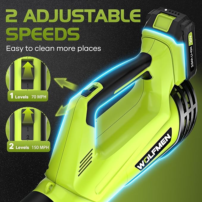 Leaf Blower, Electric Cordless Leaf Blower with 2 Batteries and Charger, 2 Speed Mode, Lightweight Cordless Blower for Blowing Leaves, Patio Cleaning, Blowers for Lawn Care and Dust