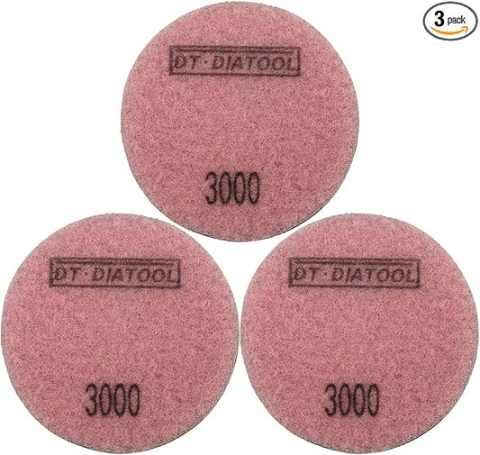 DT-DIATOOL 3 Inch Diamond Polishing Pads, 3pcs #3000 Wet Polishing Hook and Loop Pads for Concrete Countertop