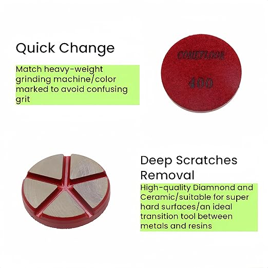 Hybrid Ceramic Transitional Diamond Polishing Pucks for Concrete Terrazzo Floor, 3 Inch Hook and Loop Aggressive Floor Grinding Discs, 400# 9PCS