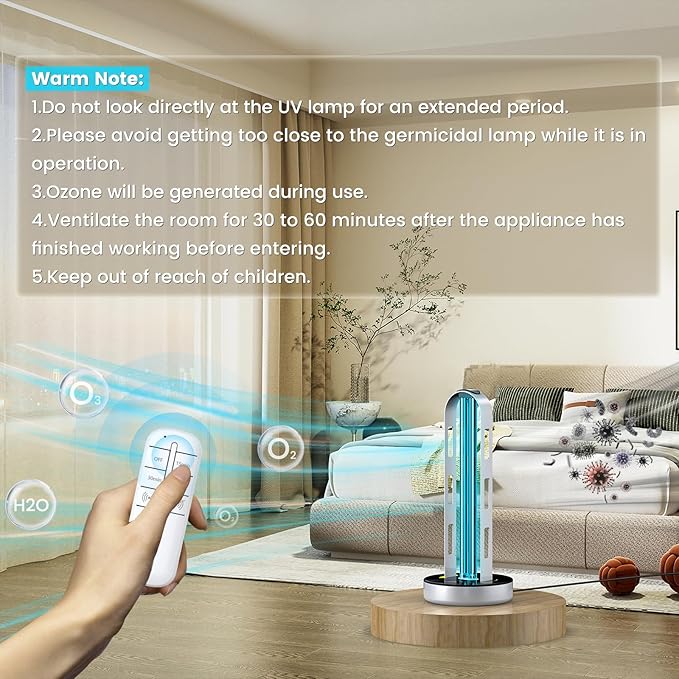 UV Light Sanitizer, 100W Ultraviolet Lamp with Remote Control for Bed Bugs and Dust Mites, Home Disinfection Device UV Lamp with Motion Sensor,3 Speed Timings for Home, Room & Kitchen