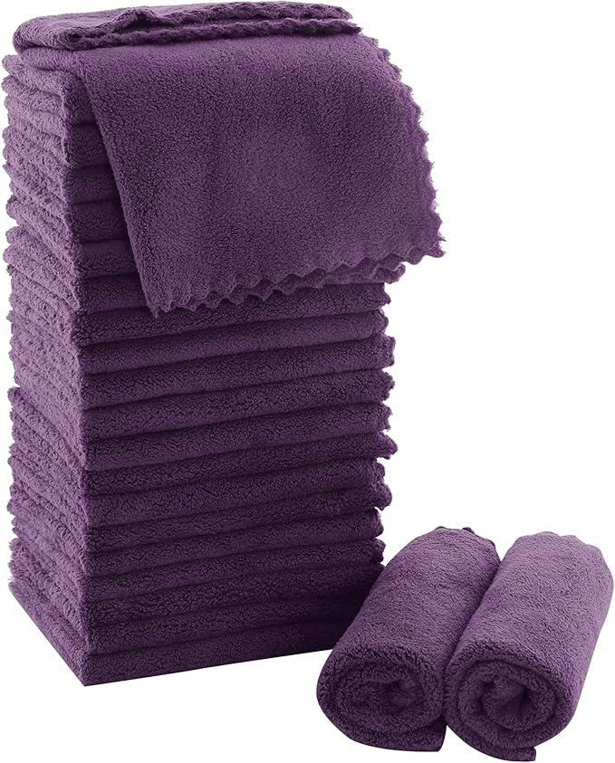 MOONQUEEN Ultra Soft Premium Washcloths Set - 12 x 12 inches - 24 Pack - Quick Drying - Highly Absorbent Coral Velvet Bathroom Wash Clothes - Use as Bath, Spa, Facial, Fingertip Towel (Plum)