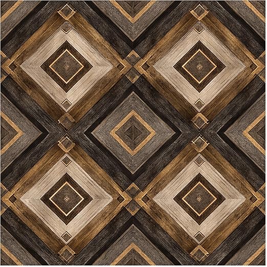 Nuxovilar Peel and Stick Vinyl Floor, 12x12 Inch Dark Geometric Wood Mosaic Pattern, Self-Adhesive Flooring (10 Pcs)