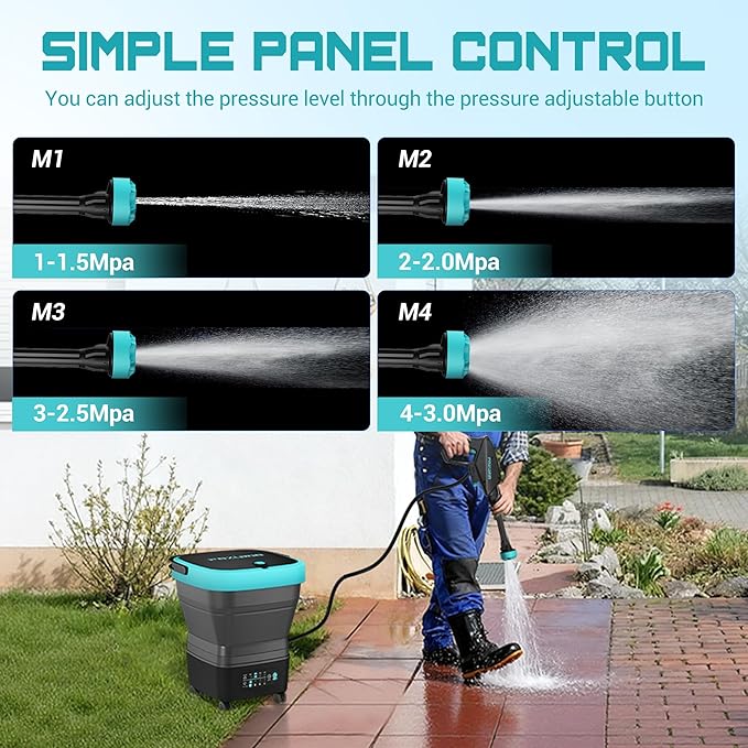 750PSI Portable Pressure Washer Cordless, 4.5Gal Tank, 4 Adjustable Pressure Electric Power Washer with 2x5.0Ah Battery & Quick Charger, 5-in-1 Nozzle, 10FT Hose, Power Cleaning for Car Washing, Patio