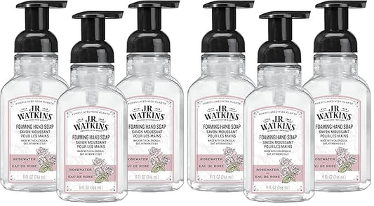 J.R. Watkins Foaming Hand Soap with Pump Dispenser, Moisturizing Foam Hand Wash, Alcohol-Free, Cruelty-Free, eau de rose, 9 fl oz, (Pack of 6)
