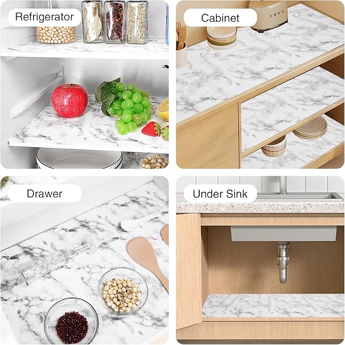 Drawer and Shelf Liner for Kitchen Cabinet,Non-Adhesive Cabinet Liners 24in x 20FT,Waterproof Shelf Paper Non-Slip Mats Cupboard Liners Contact Protect Dresser/Shelves/Table-Marble