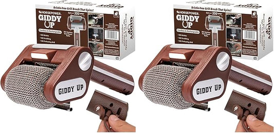 HorsePower Giddy Up Grill Cleaner AS SEEN ON TV! – Cordless, Rechargeable BBQ Tool with 350 RPM Stainless Roller, LED Light – Patents Pending – From BulbHead, a Family-Owned American Brand (Pack of 2)