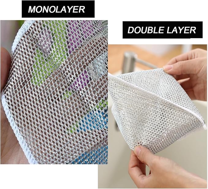 10 PCS Multipurpose Wire Dishwashing Rag for Wet and Dry,Non-Scratch Wire Dishcloth,Scrubbing Wire Dishwashing Rags,Time-Saver Kitchen Wipes Cleaning Cloths (Double Layer)