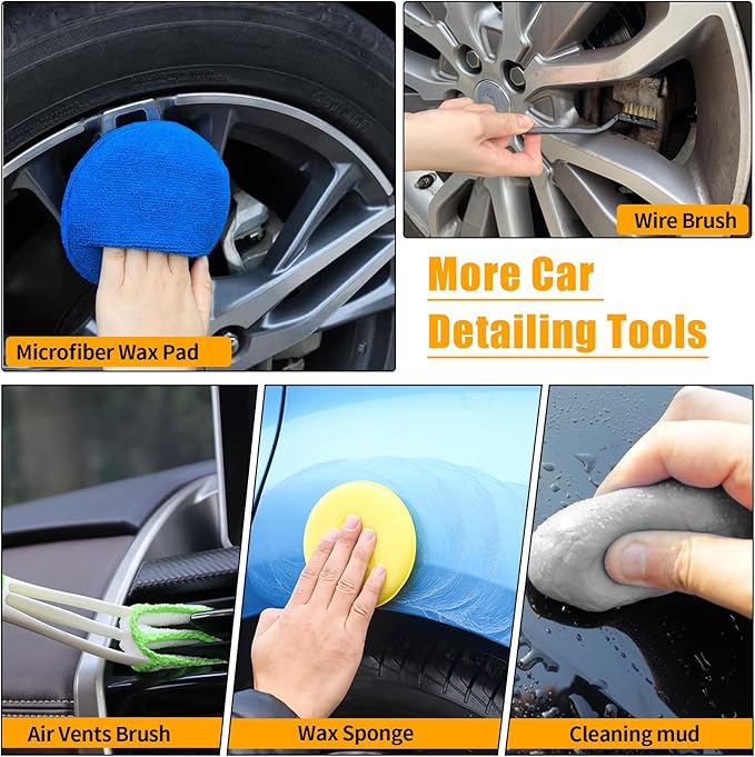 Jaronx 62" Car Wash Brush with Long Handle Car Cleaning Kit,Chenille Microfiber Car Washing Mop,Car Detailing Brushes Kit Wheel Tire Brushes Car Duster Windshield Window Squeegee for Cars RV SUV Truck