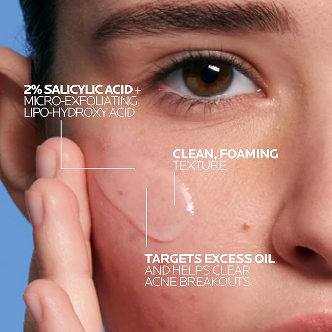 La Roche-Posay Effaclar Medicated Gel Cleanser, 2% Salicylic Acid Cleanser + LHA + Glycerin, Foaming Acne Face Wash, Helps Clear & Prevent Acne Breakouts, Oil Free, Targets Excess Oil