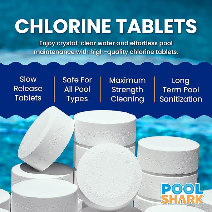 Pool Shark Swimming Pool Chlorine Tablets - 3-Inch Chlorine Tablets - Slow-Dissolving 90% Active Chlorine Tabs - Pool Chemicals for Inground Pools, Above Ground Pools, Saltwater, Spa, Hot Tub (5 lbs)