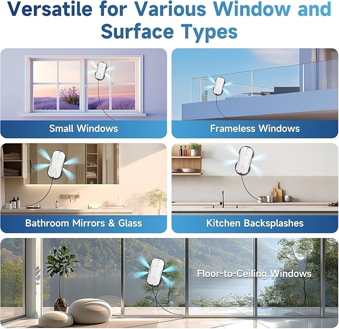 FMART T11 Window Cleaning Robot, Auto 4-Way Water Spray, 5300Pa Strong Suction, High-Speed Cleaning, <60dB Ultra-Quiet, 60mm Slim Window Robot, Smart Navigation, Anti-Drop & 50min UPS Protection
