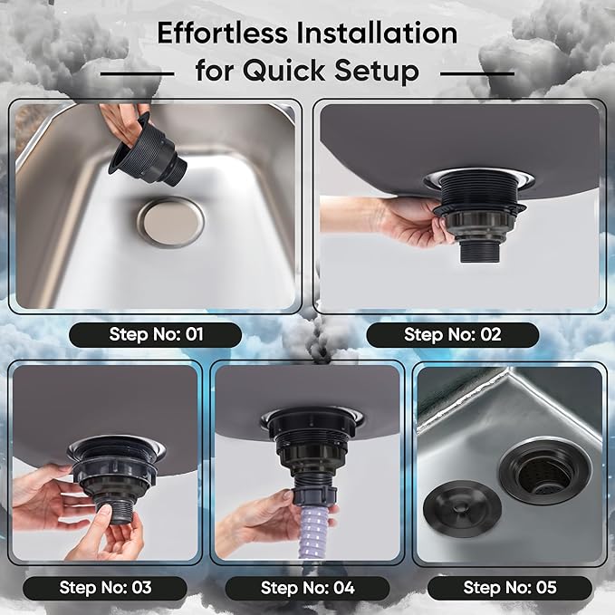 Strictly Sinks Sink Drain Strainer with Removable Basket - 3-1/2 Inch Stainless Steel Round Kitchen Sink Drain Assembly Kit with Deep Strainer Basket & Stopper (Black)