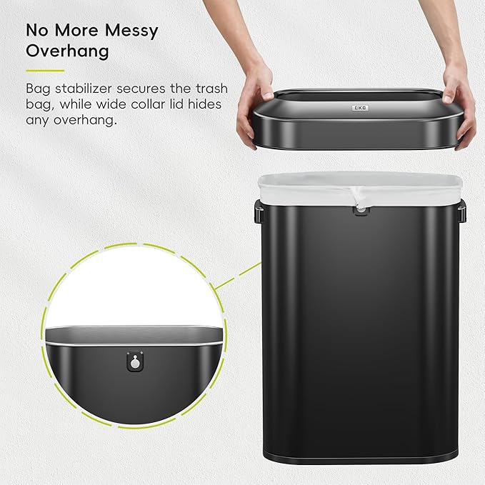 EKO Urban 16 Gallon/60 Liter Open Top Stainless Steel Slim Commercial Trash Can, Tall Kitchen Trash Bin, Heavy-Duty Commercial Grade Large Garbage Bin for Home, Office, Hotel, Restaurant, Matte Black