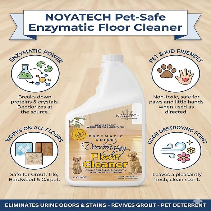 Pet Floor Cleaner – Enzyme Powered Odor Eliminator. Floor Cleaner for Mopping – Removes Urine & Stains – Deep Cleaner for Floors & Grout – Commercial-Grade Concentrate