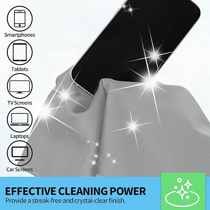 HOMERHYME Microfiber Cleaning Cloth, 12 Pack Window Glasses Cleaning Cloth, Reusable Lint-Free Streak Free Polishing Cloth Wipes for Stainless Steel, Eyeglasses, Mirrors, Screens & Lenses,12"*12" Grey
