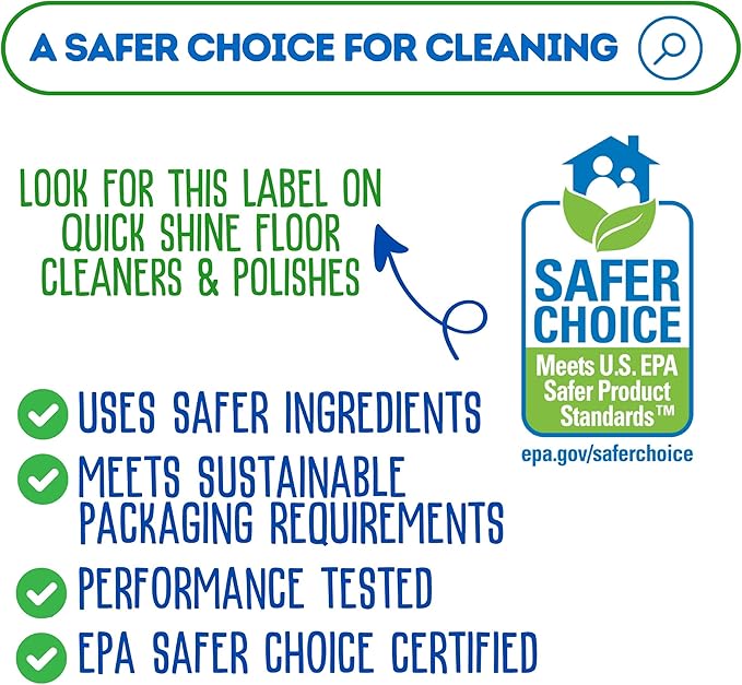 Quick Shine Hardwood Floor Cleaner Daily Care 24oz | Naturally Cleans Dirt & Scuff Marks | Dirt Dissolving, Streak Free, No Rinse & Ready to Use | Spray, Wipe, Done! | Safer Choice Cleaner